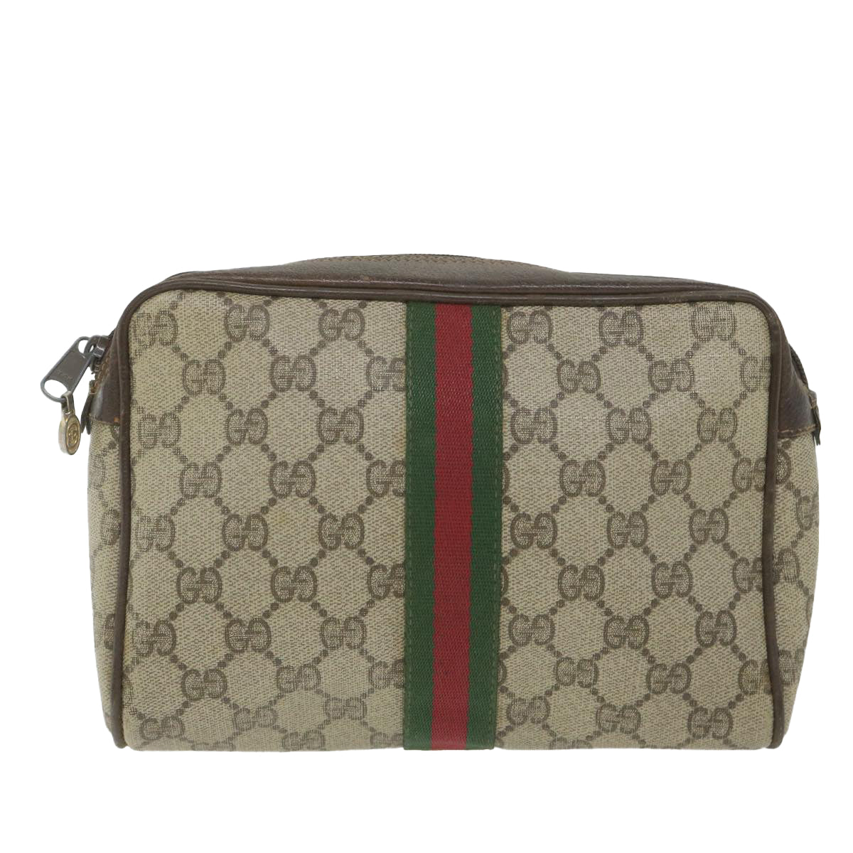 GUCCI GG Supreme Web Sherry Line Clutch Bag Beige Red 63 014 3553 Auth bs9830