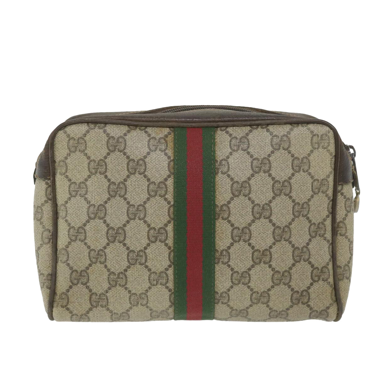 GUCCI GG Supreme Web Sherry Line Clutch Bag Beige Red 63 014 3553 Auth bs9830