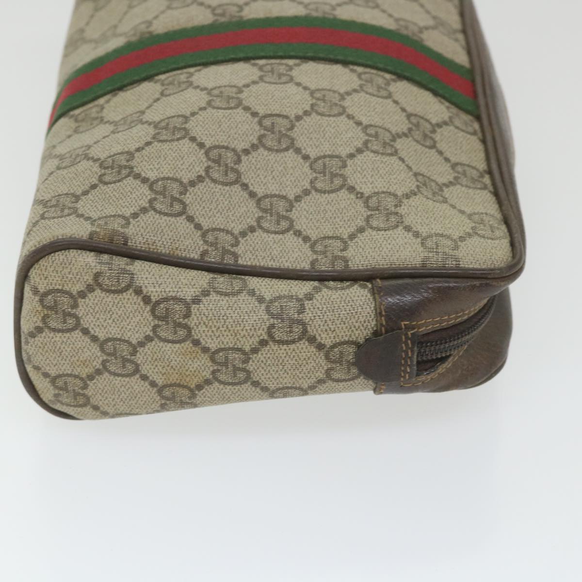 GUCCI GG Supreme Web Sherry Line Clutch Bag Beige Red 63 014 3553 Auth bs9830