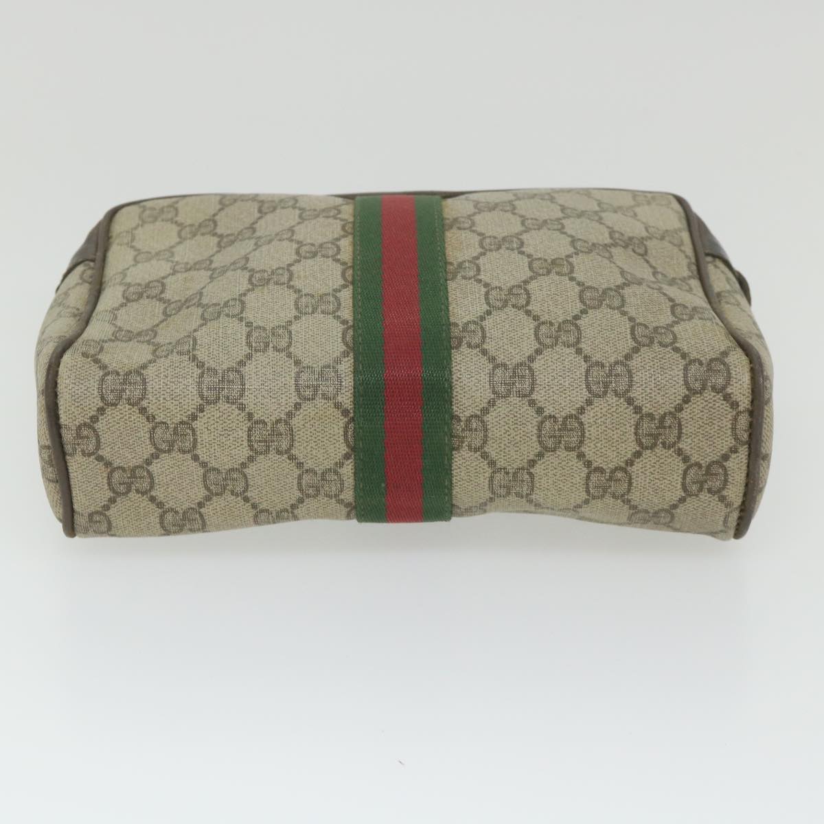 GUCCI GG Supreme Web Sherry Line Clutch Bag Beige Red 63 014 3553 Auth bs9830