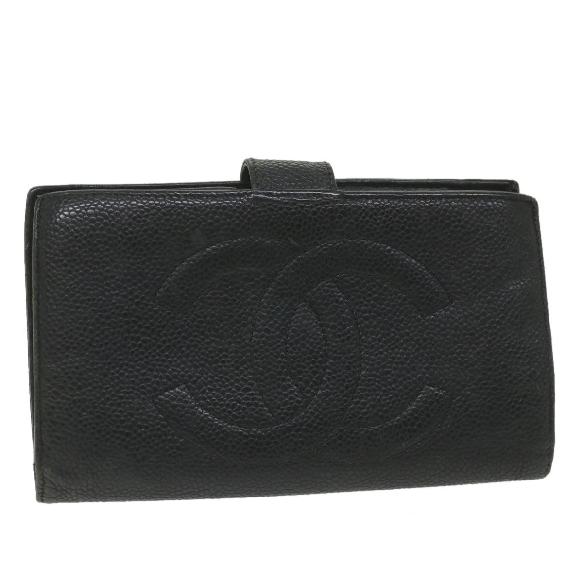 CHANEL Wallet Caviar Skin Black CC Auth bs9845