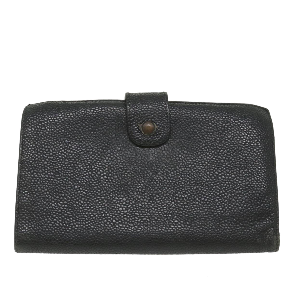 CHANEL Wallet Caviar Skin Black CC Auth bs9845