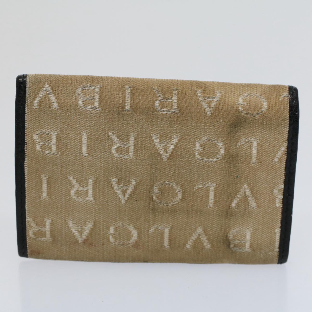 BVLGARI Wallet Leather 4 Set Black Beige Auth bs9872