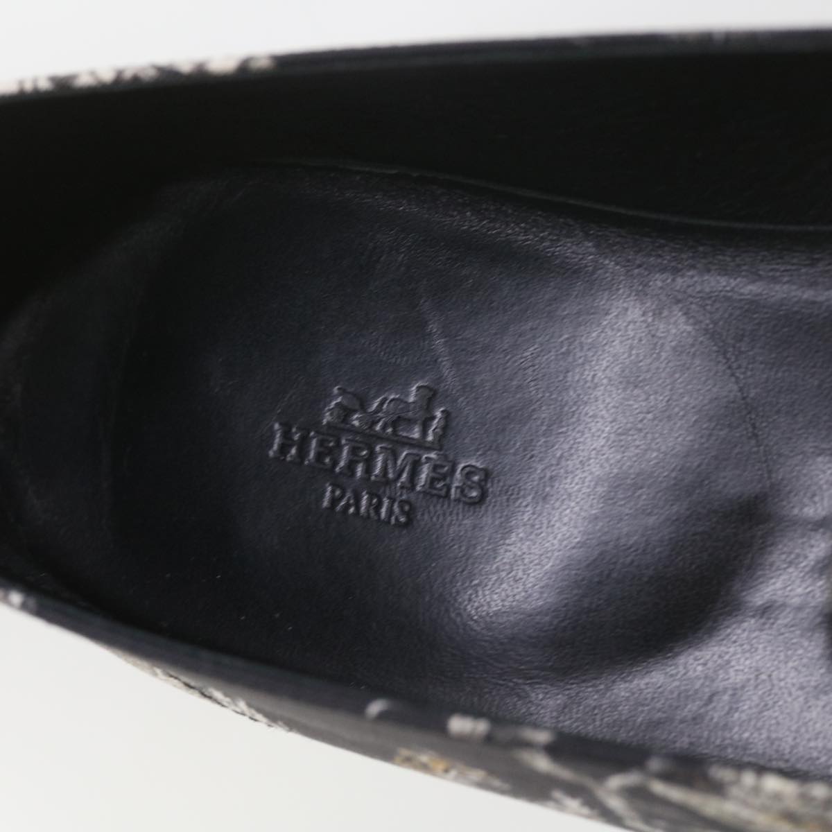 HERMES Jungle semelle cuir Shoes Canvas 42.5 Black White Brown Auth bs9909