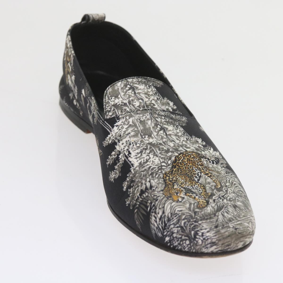 HERMES Jungle semelle cuir Shoes Canvas 42.5 Black White Brown Auth bs9909