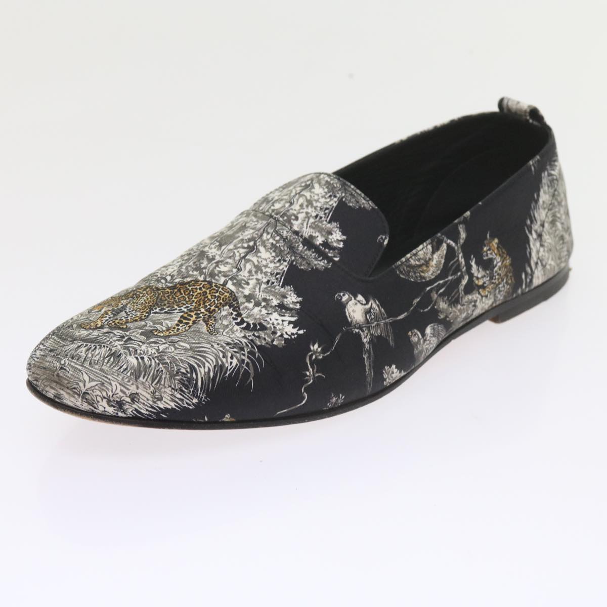 HERMES Jungle semelle cuir Shoes Canvas 42.5 Black White Brown Auth bs9909
