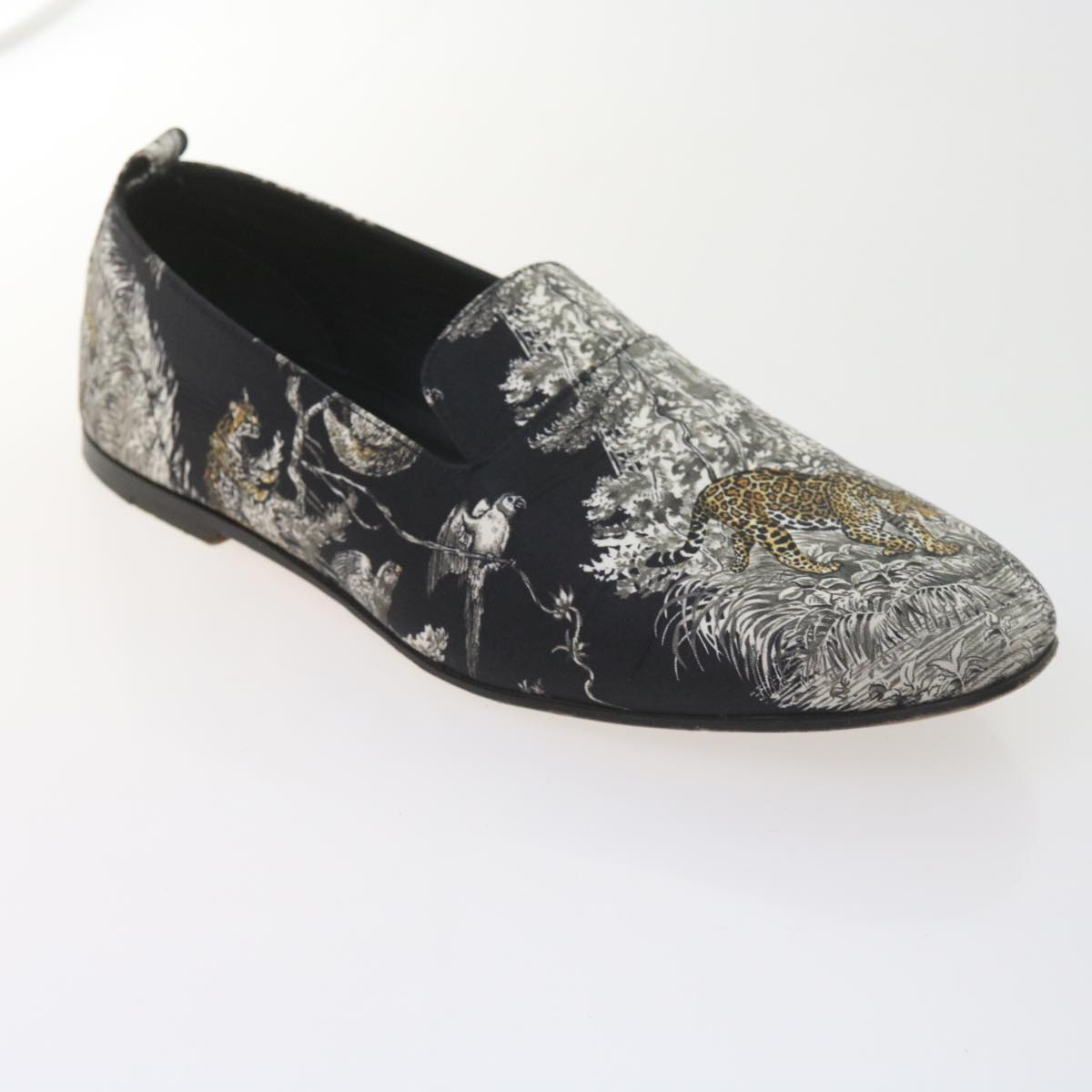 HERMES Jungle semelle cuir Shoes Canvas 42.5 Black White Brown Auth bs9909
