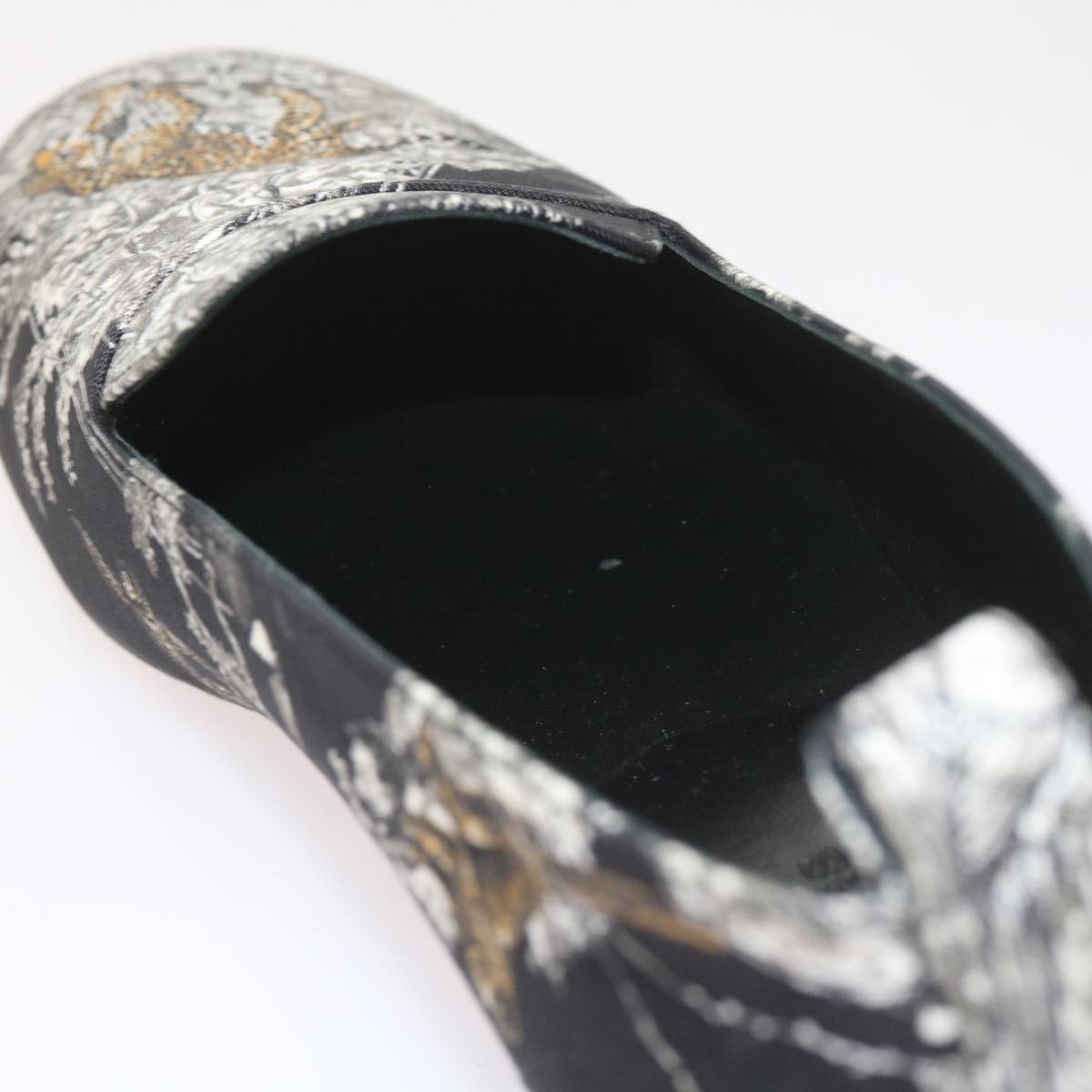 HERMES Jungle semelle cuir Shoes Canvas 42.5 Black White Brown Auth bs9909
