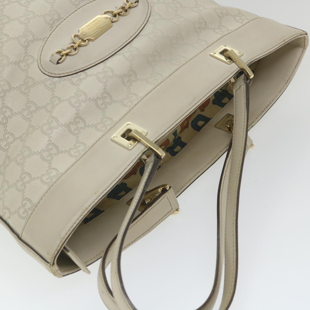 GUCCI GG Canvas Guccissima Shoulder Bag White 145984 Auth bs9931