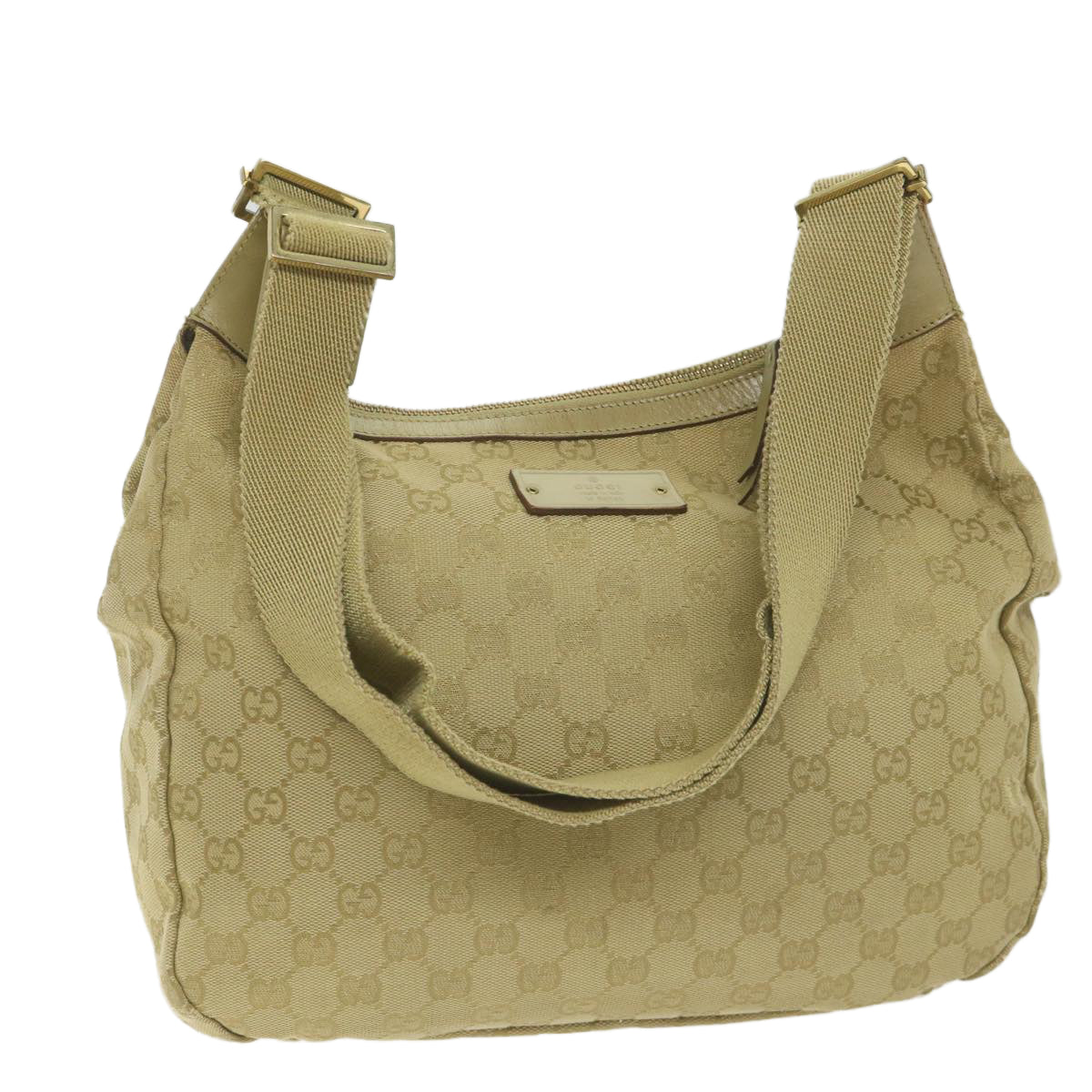 GUCCI GG Canvas Shoulder Bag Khaki 90762 Auth bs9937