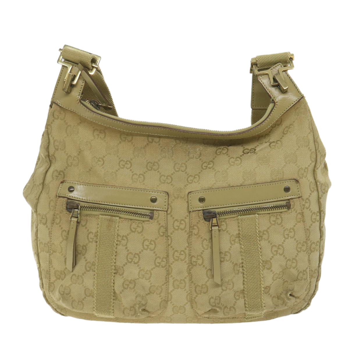 GUCCI GG Canvas Shoulder Bag Khaki 90762 Auth bs9937