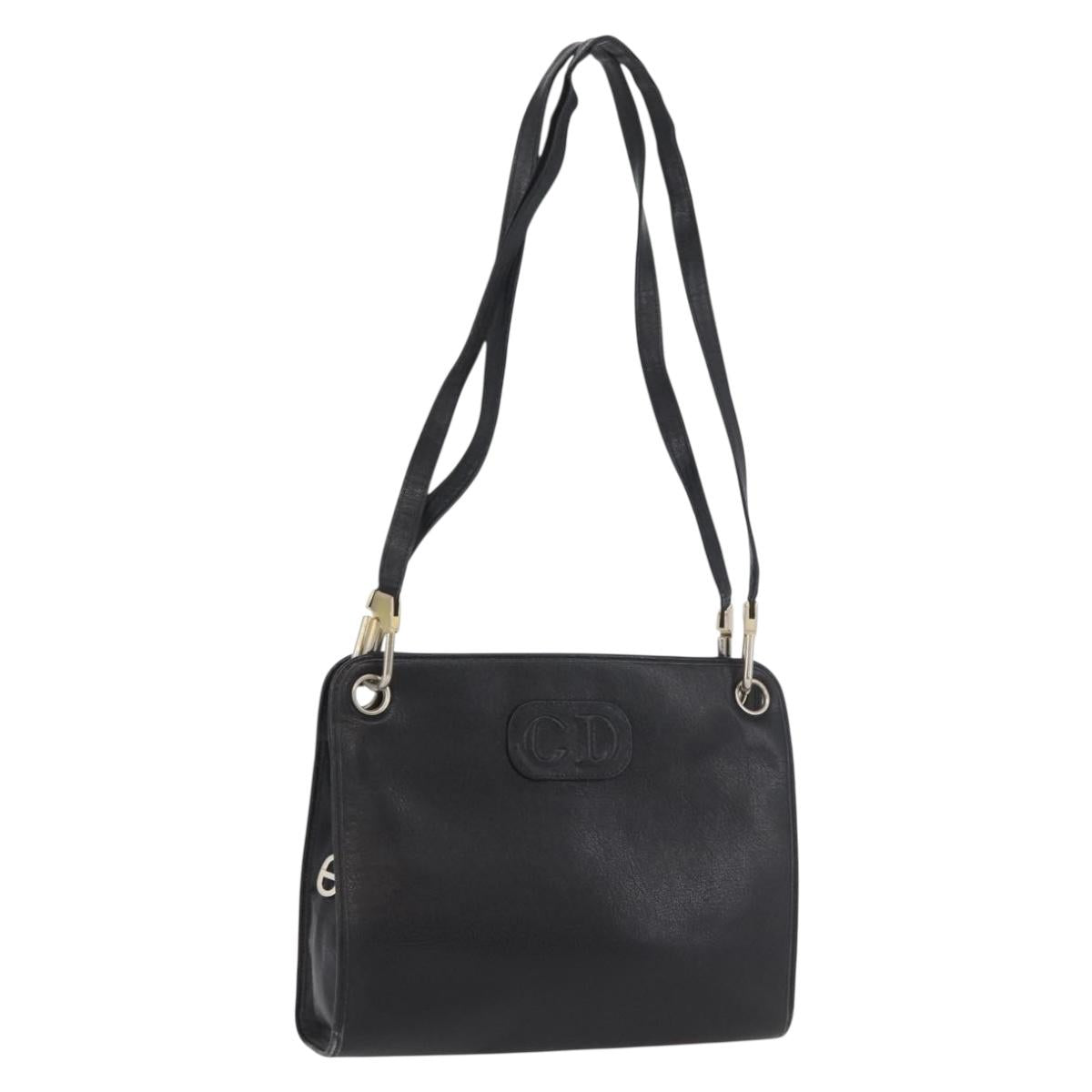 Christian Dior Shoulder Bag Leather Black Gold Auth BSZ005