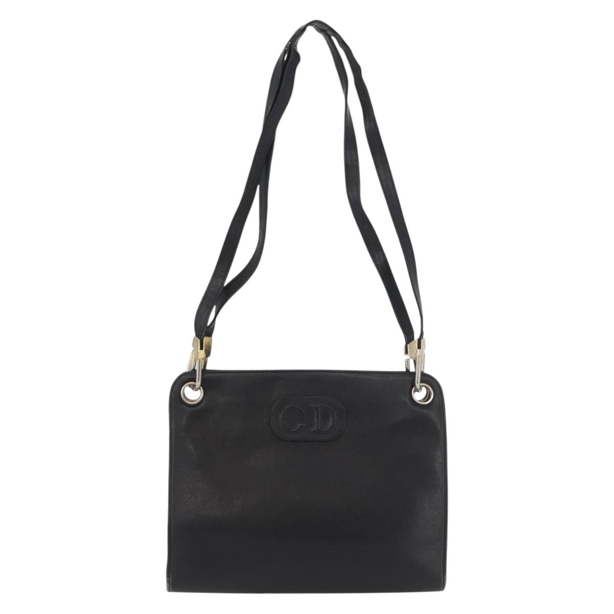 Christian Dior Shoulder Bag Leather Black Gold Auth BSZ005