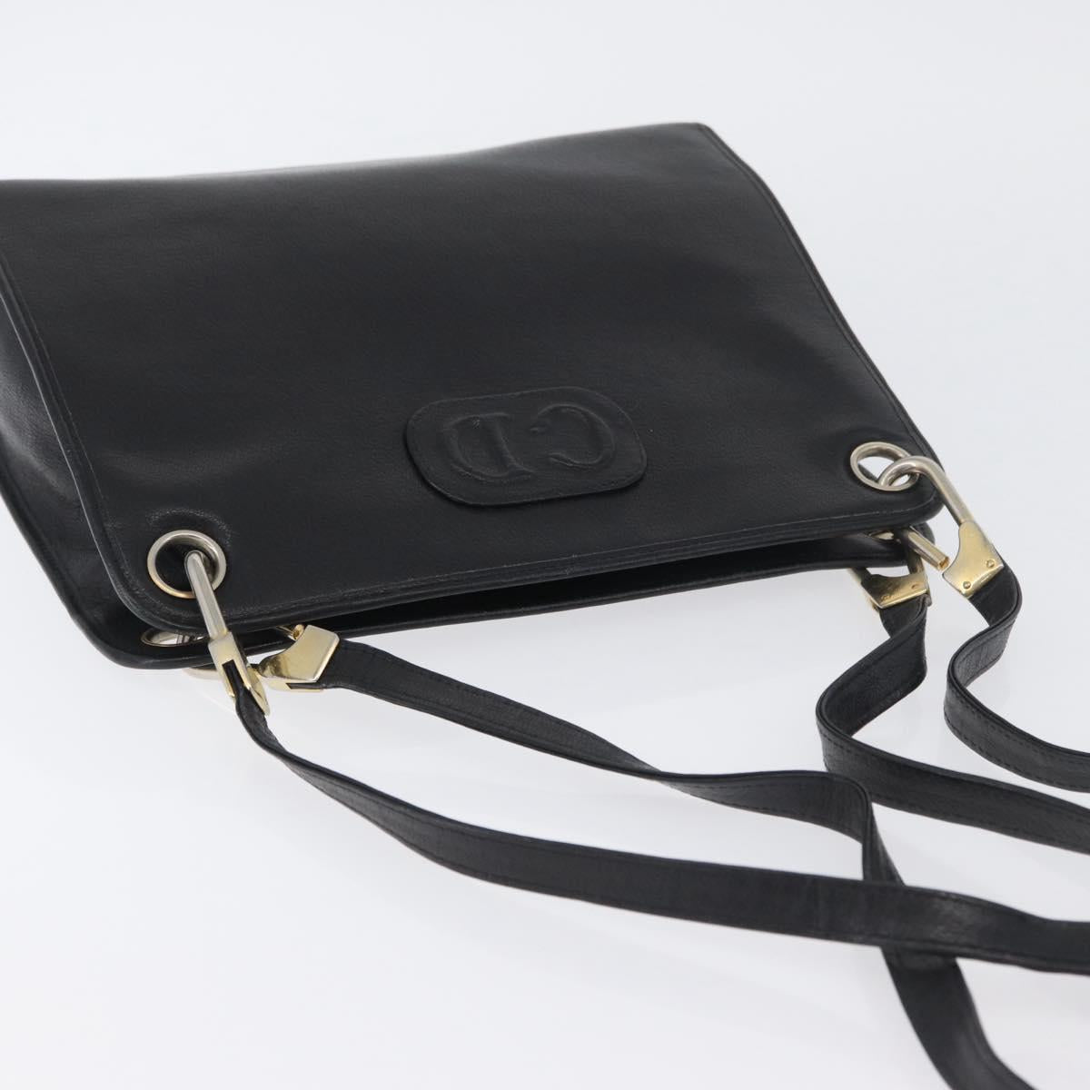 Christian Dior Shoulder Bag Leather Black Gold Auth BSZ005