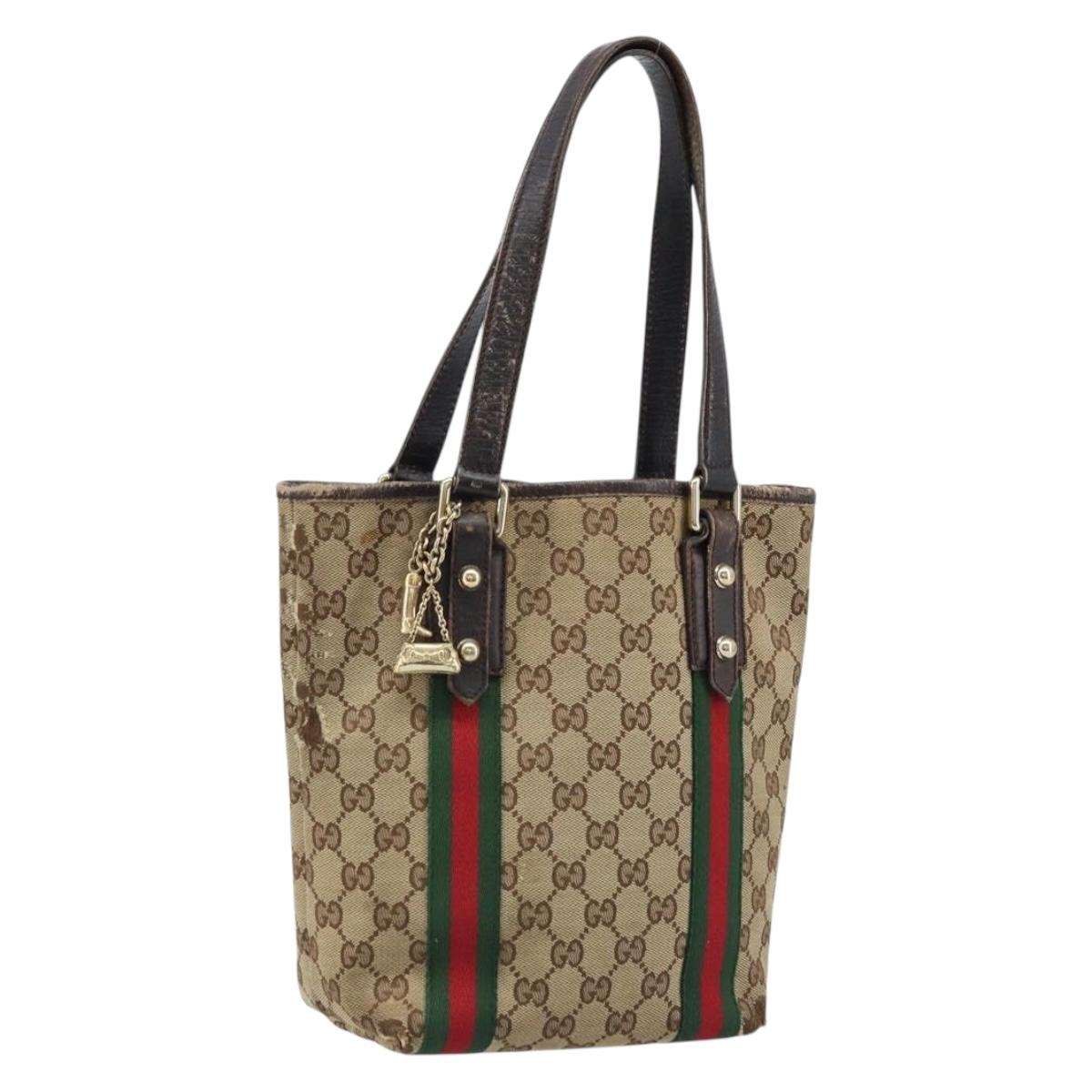 GUCCI GG Canvas Web Sherry Line Hand Bag Beige Gold 162898 Auth BSZ007