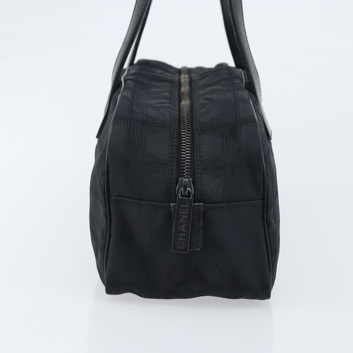 CHANEL New Travel Line Hand Bag Nylon Black Gold CC Auth BSZ008