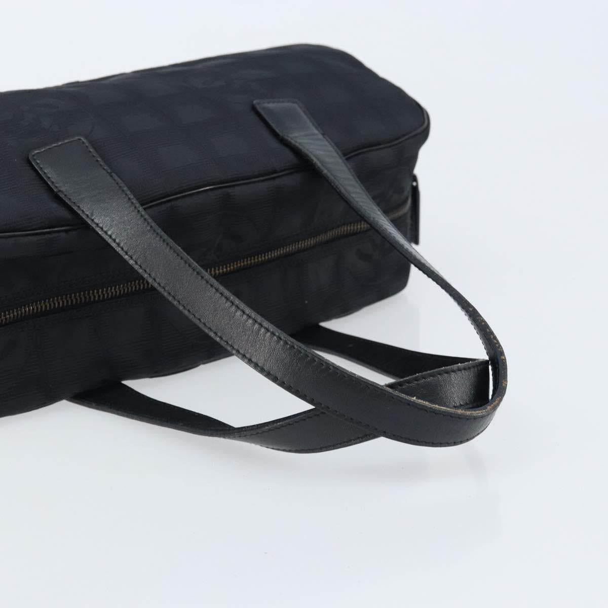 CHANEL New Travel Line Hand Bag Nylon Black Gold CC Auth BSZ008