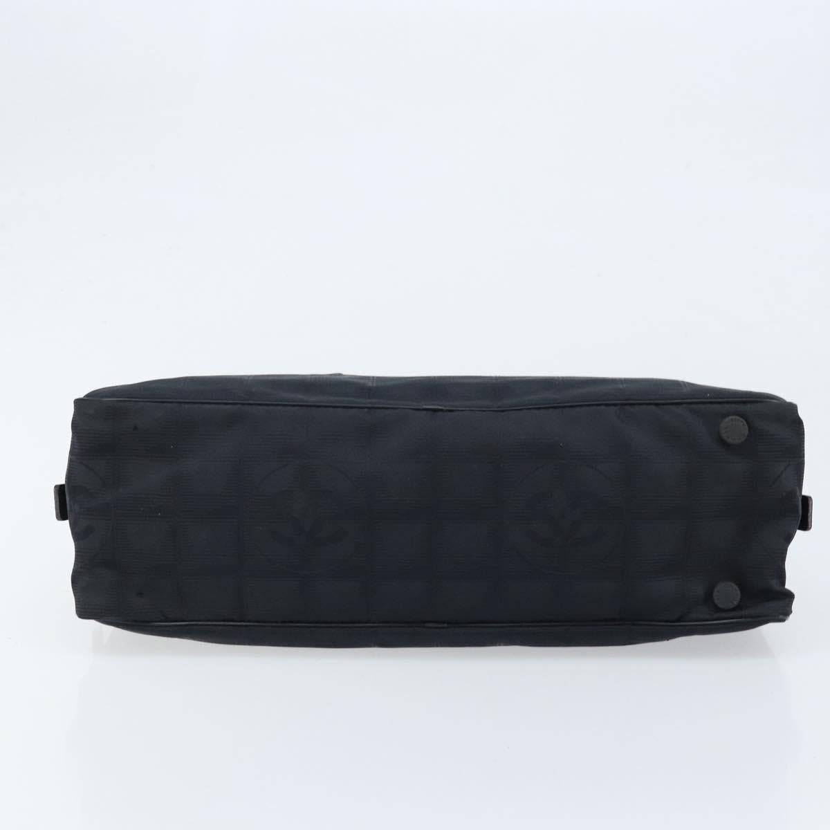 CHANEL New Travel Line Hand Bag Nylon Black Gold CC Auth BSZ008