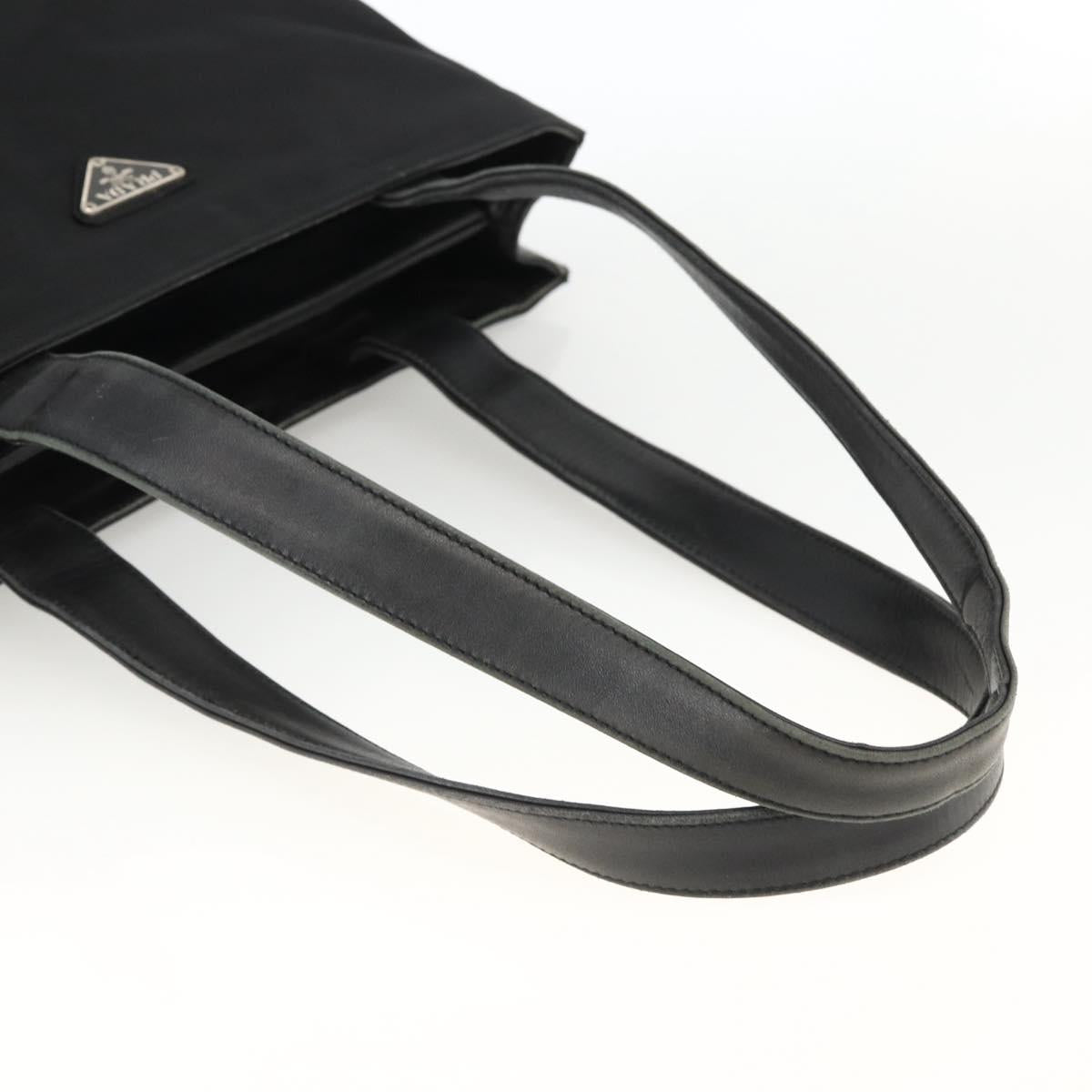 PRADA Tote Bag Nylon Black Silver Auth BSZ009
