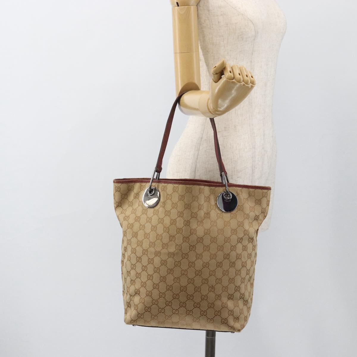 GUCCI GG Canvas Tote Bag Beige Silver 120836 Auth BSZ011