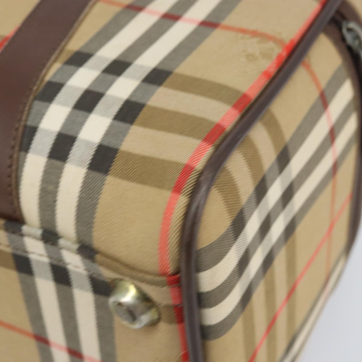 Burberrys Nova Check Boston Bag Canvas Beige Gold Auth BSZ021