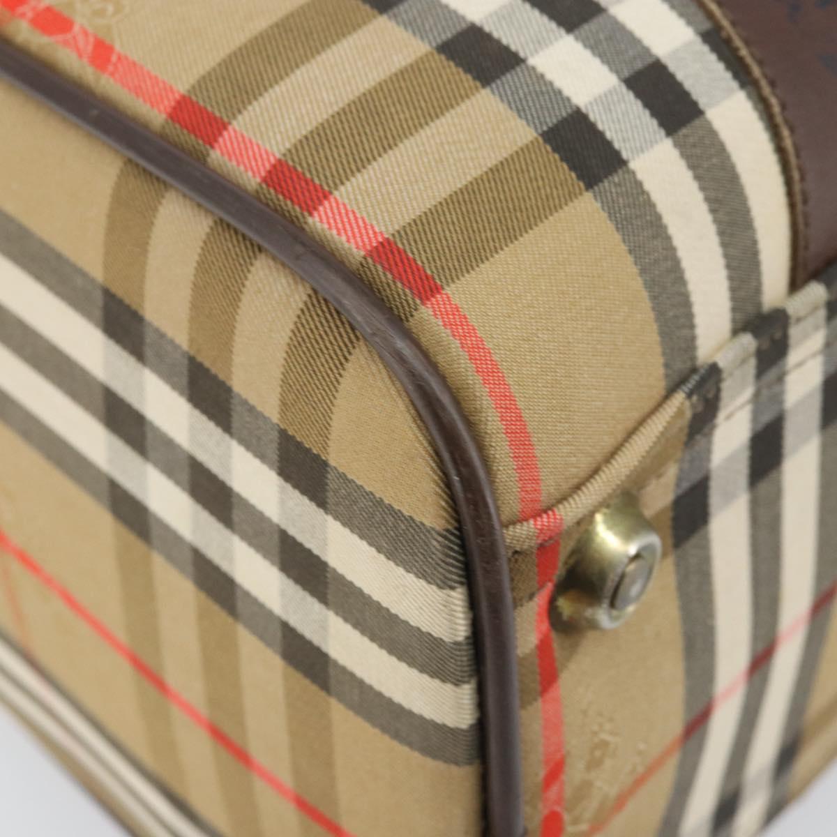 Burberrys Nova Check Boston Bag Canvas Beige Gold Auth BSZ021