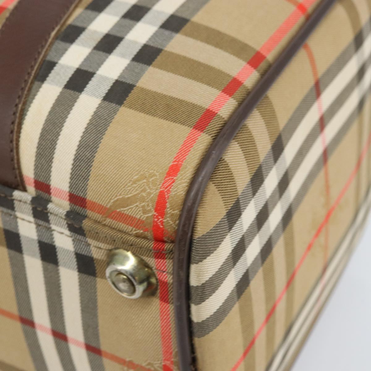 Burberrys Nova Check Boston Bag Canvas Beige Gold Auth BSZ021