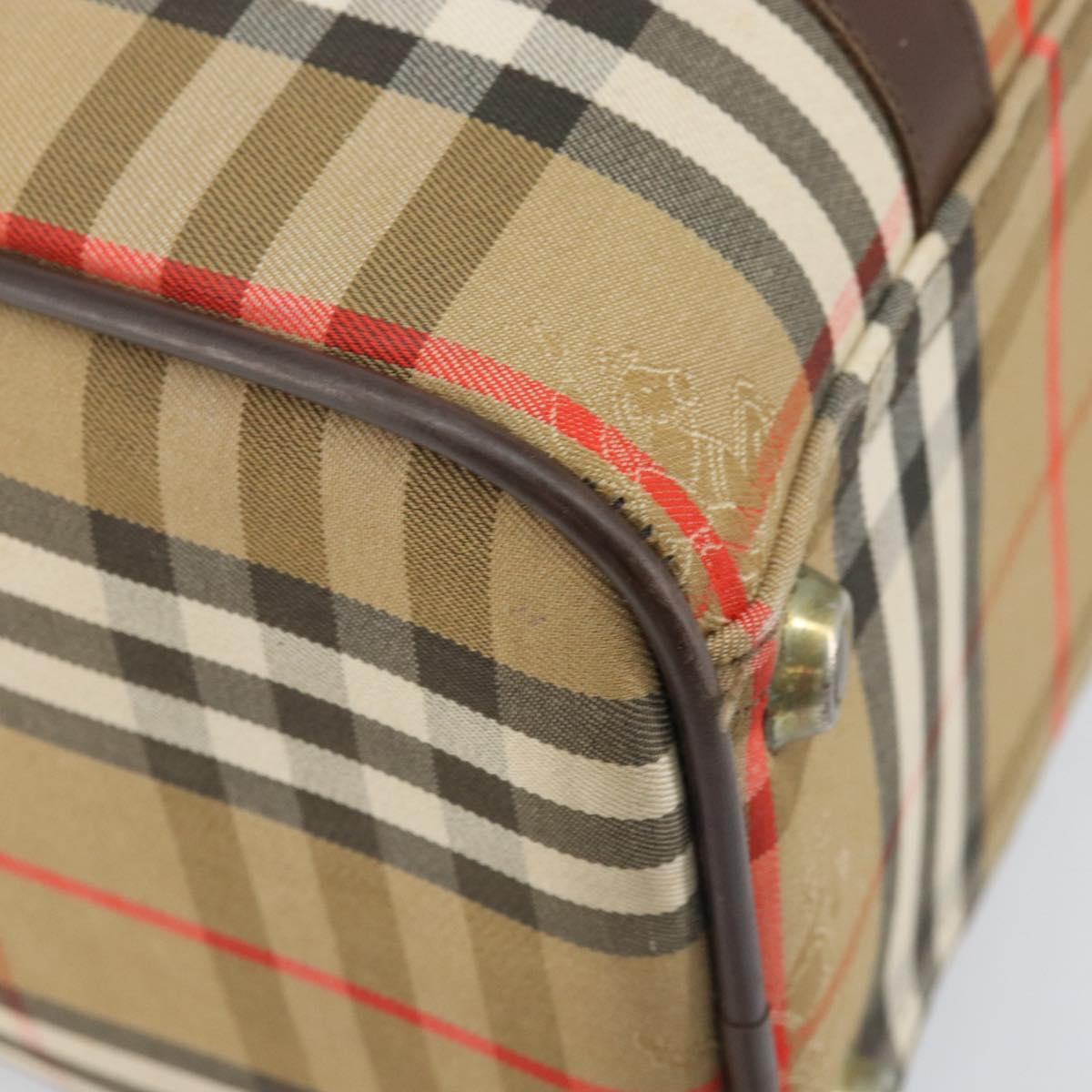 Burberrys Nova Check Boston Bag Canvas Beige Gold Auth BSZ021