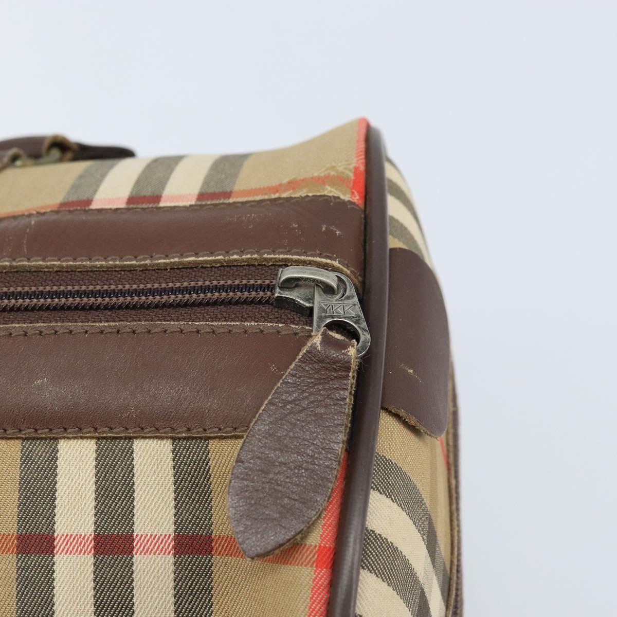 Burberrys Nova Check Boston Bag Canvas Beige Gold Auth BSZ021