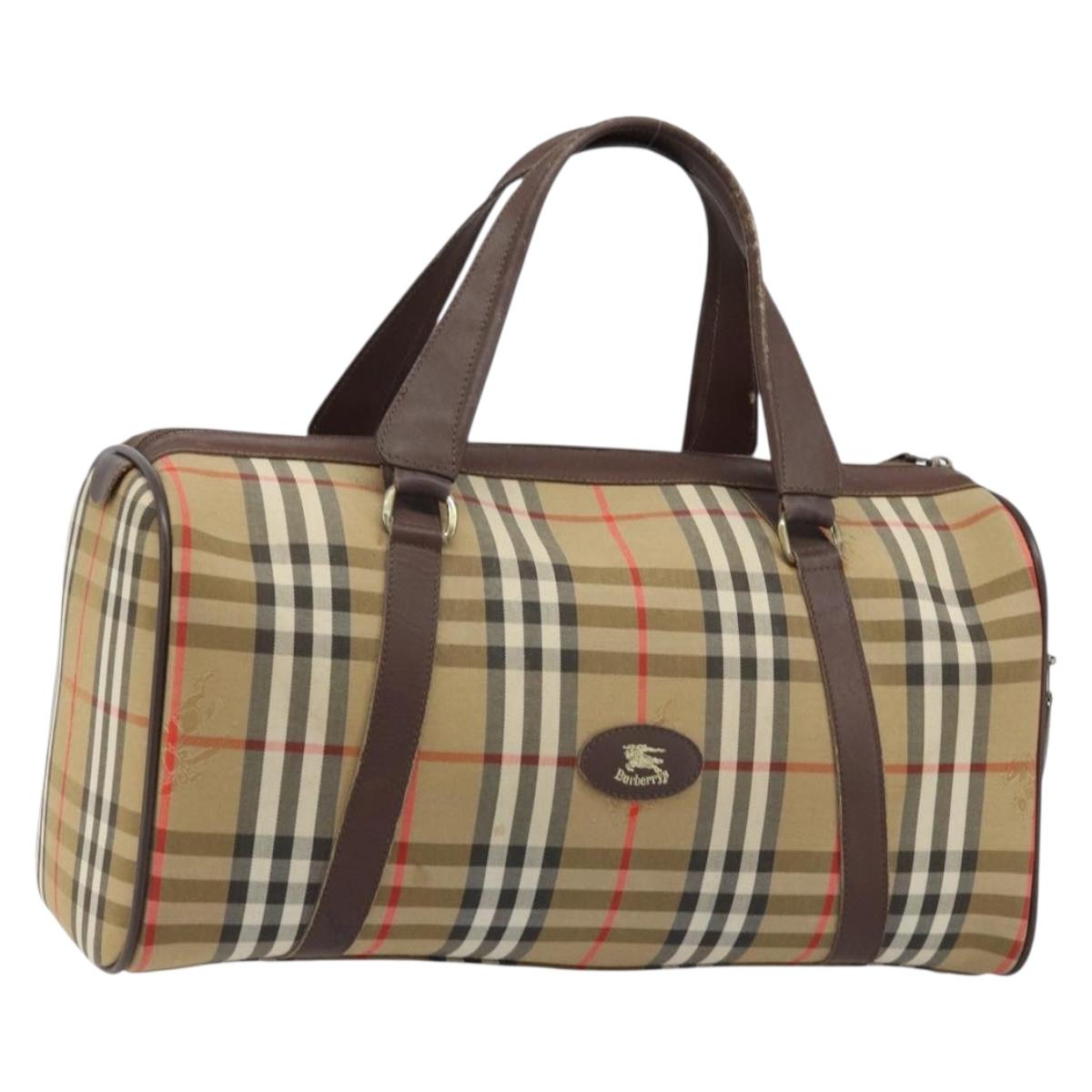 Burberrys Nova Check Boston Bag Canvas Beige Gold Auth BSZ021