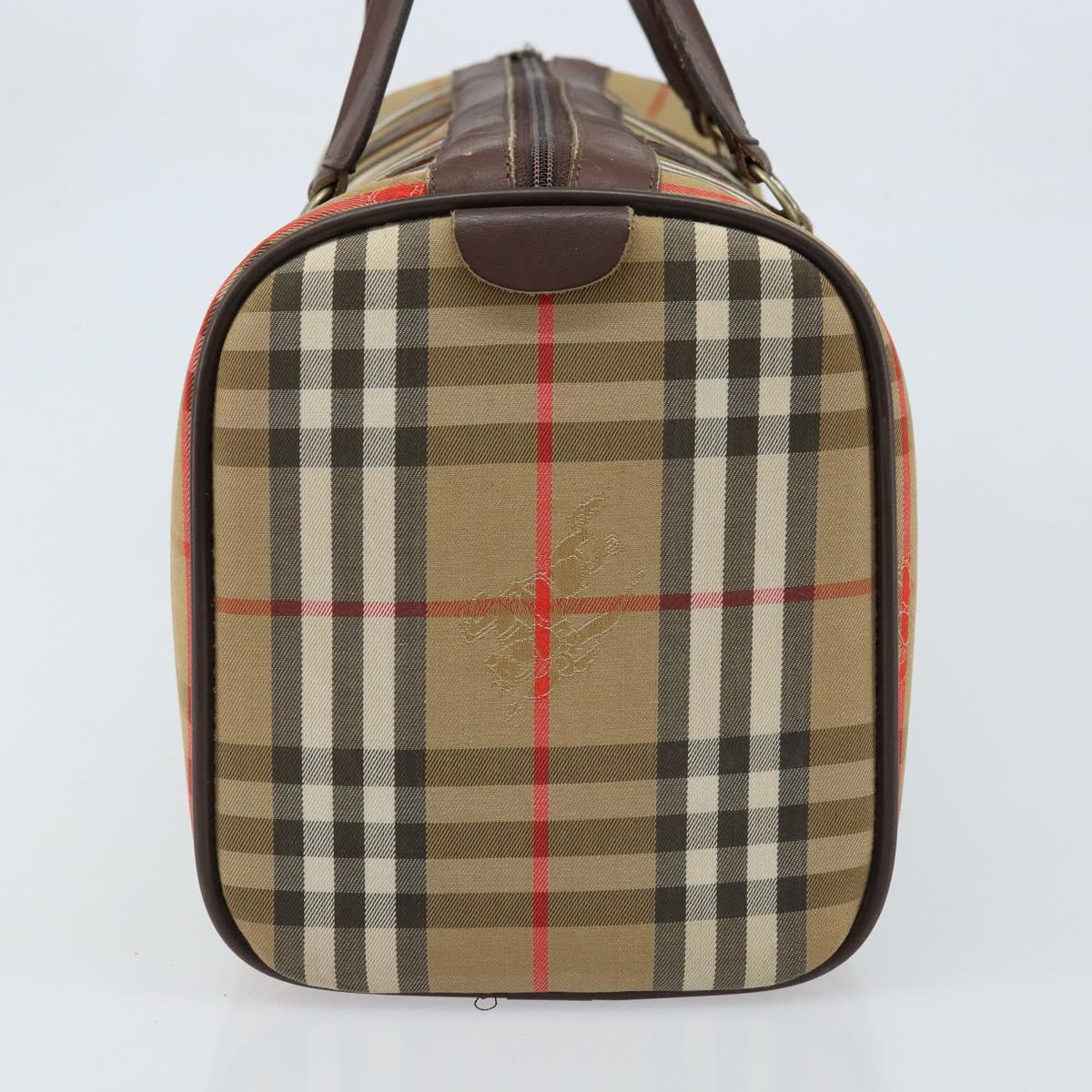 Burberrys Nova Check Boston Bag Canvas Beige Gold Auth BSZ021