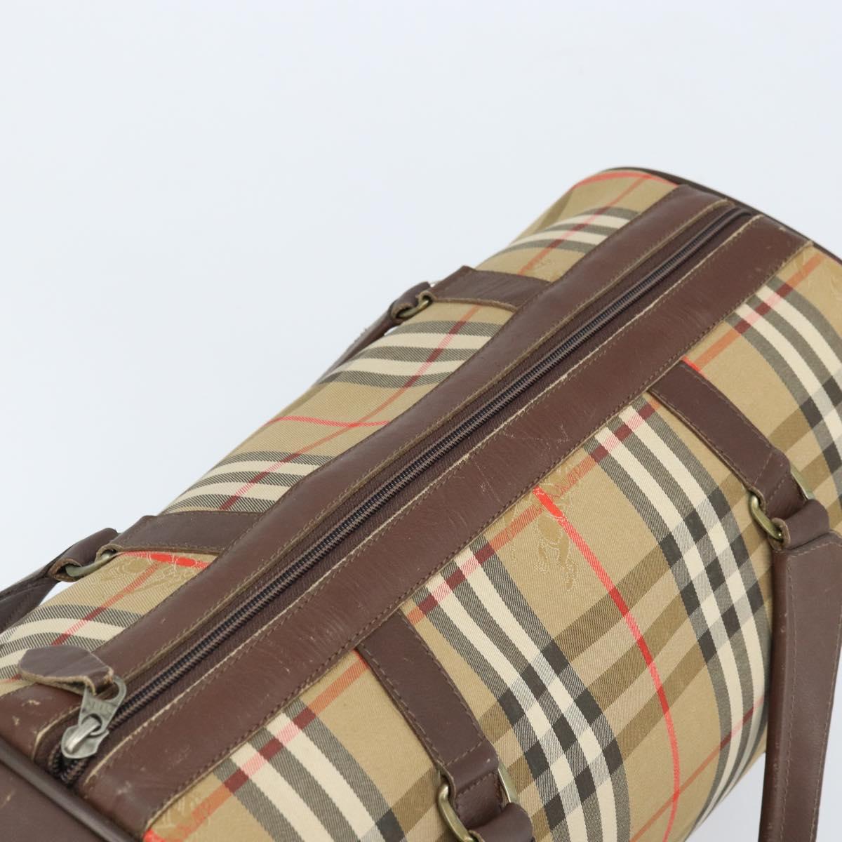 Burberrys Nova Check Boston Bag Canvas Beige Gold Auth BSZ021