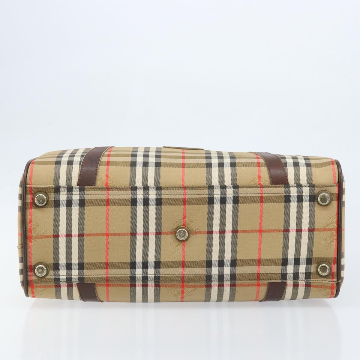 Burberrys Nova Check Boston Bag Canvas Beige Gold Auth BSZ021
