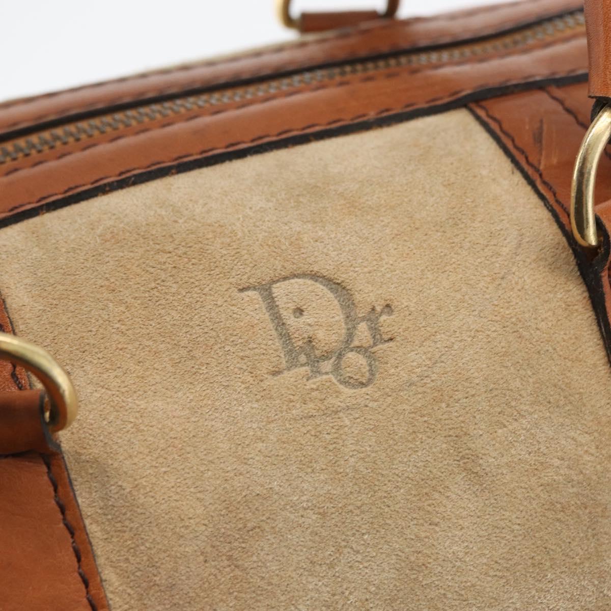 Christian Dior Hand Bag Suede Leather Brown Gold Auth BSZ024