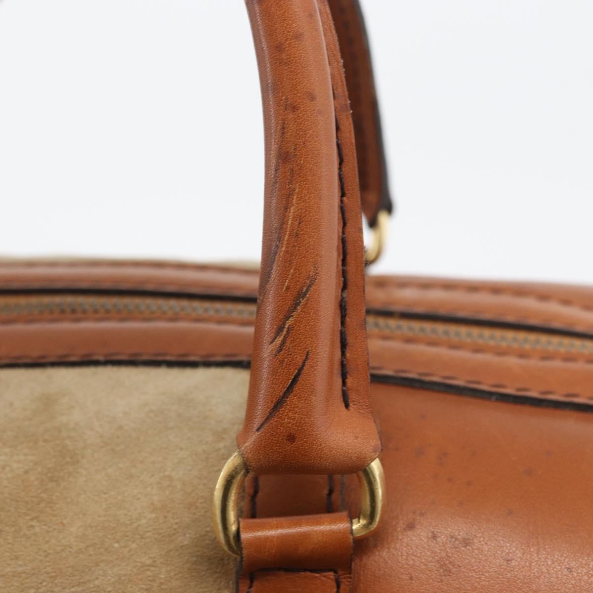 Christian Dior Hand Bag Suede Leather Brown Gold Auth BSZ024