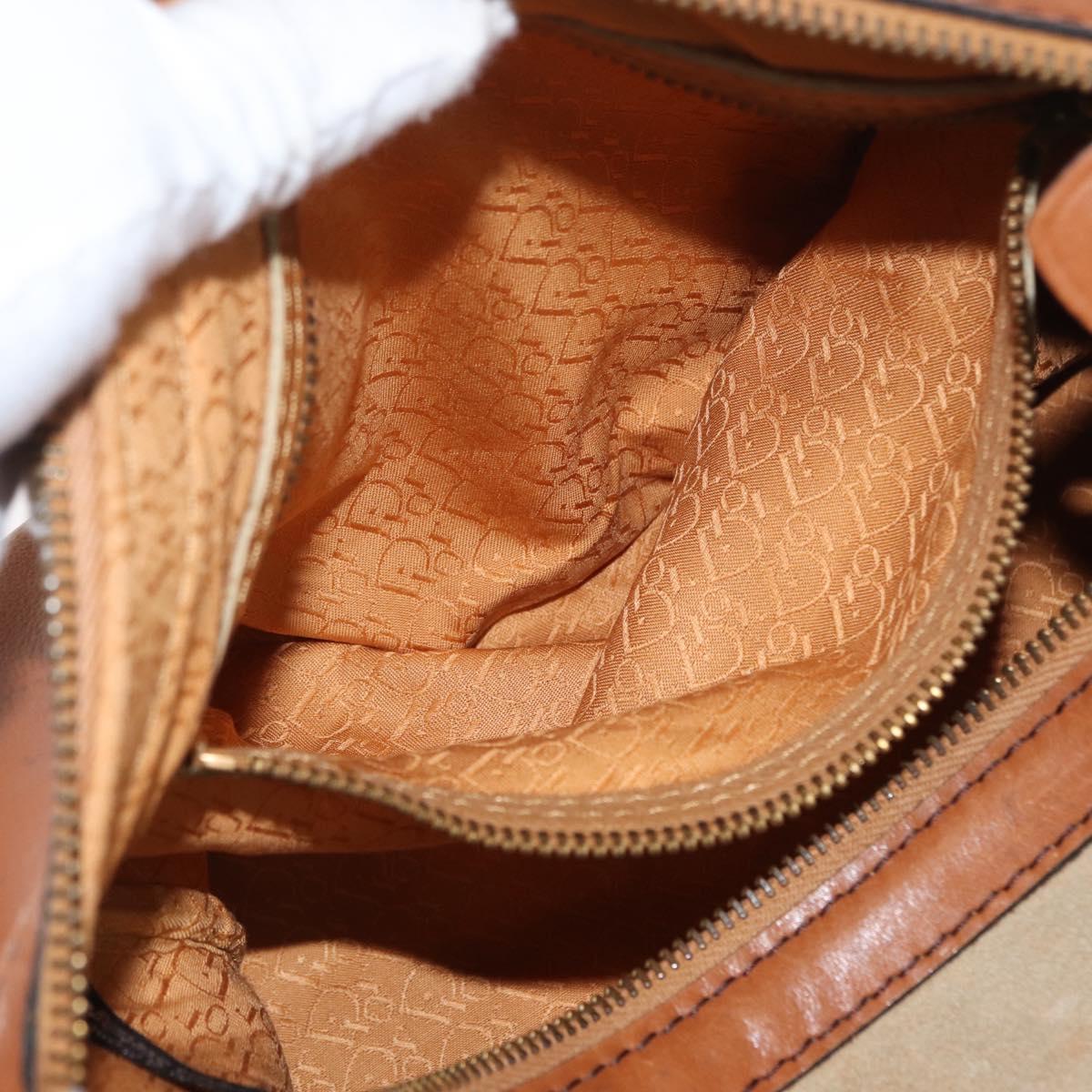Christian Dior Hand Bag Suede Leather Brown Gold Auth BSZ024