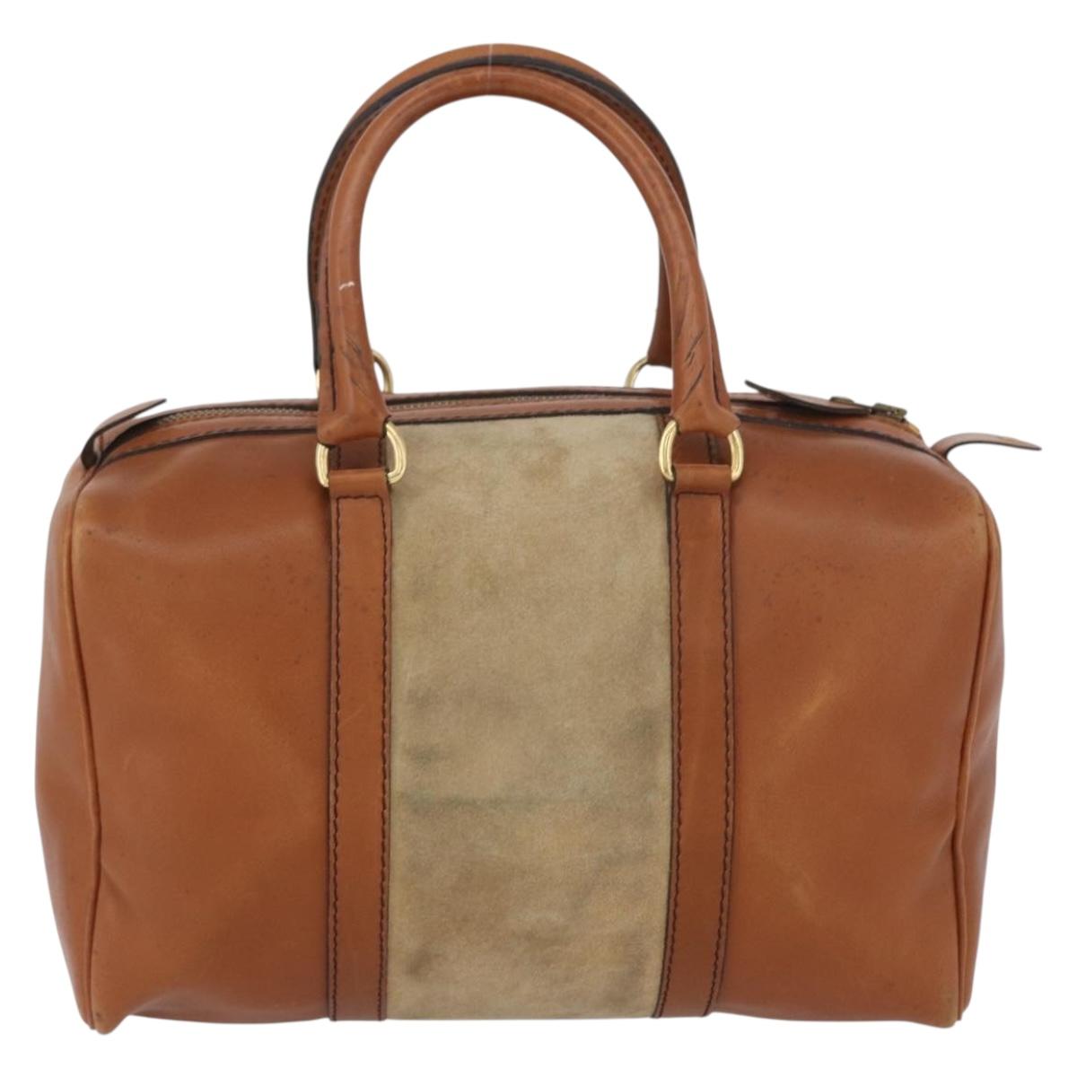 Christian Dior Hand Bag Suede Leather Brown Gold Auth BSZ024