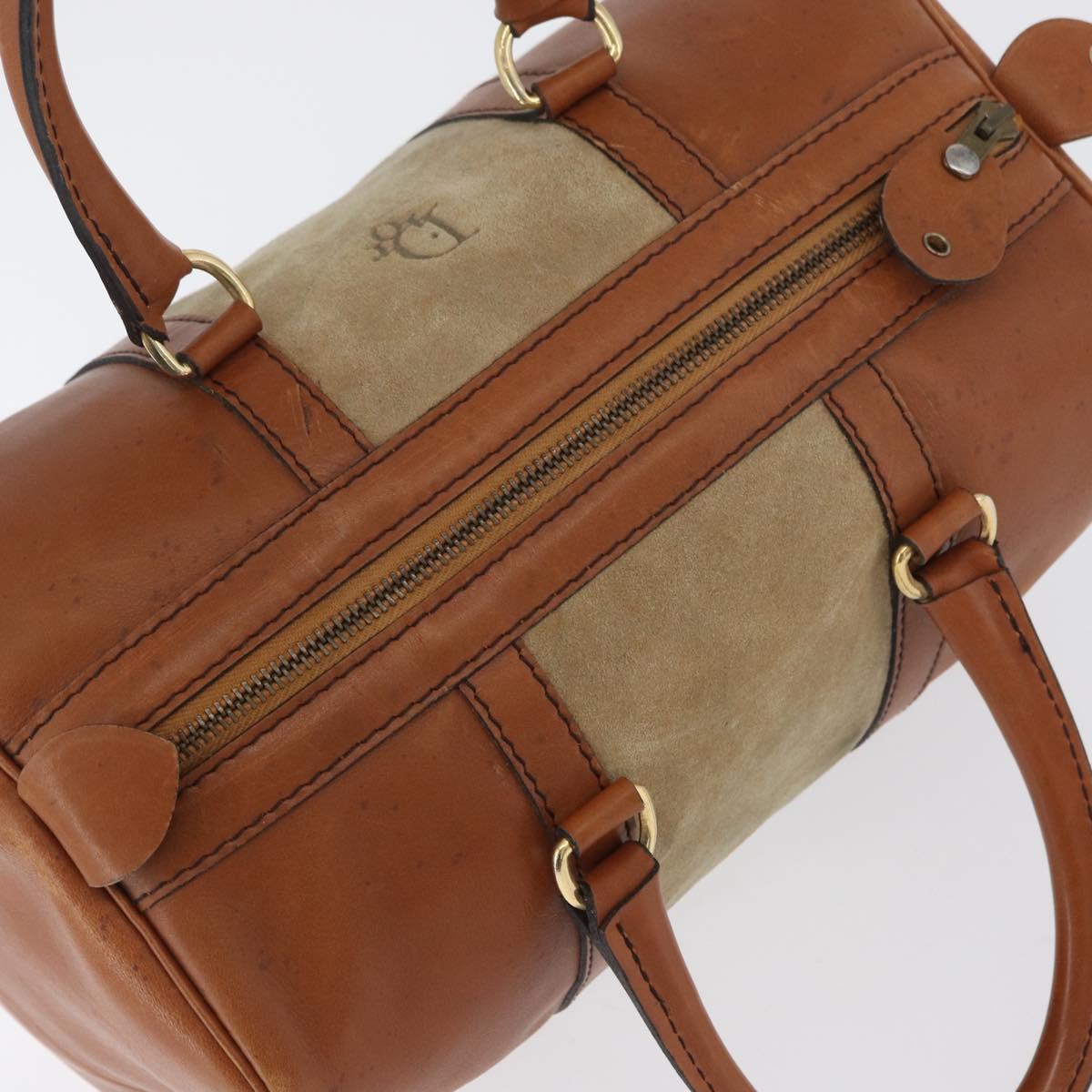 Christian Dior Hand Bag Suede Leather Brown Gold Auth BSZ024