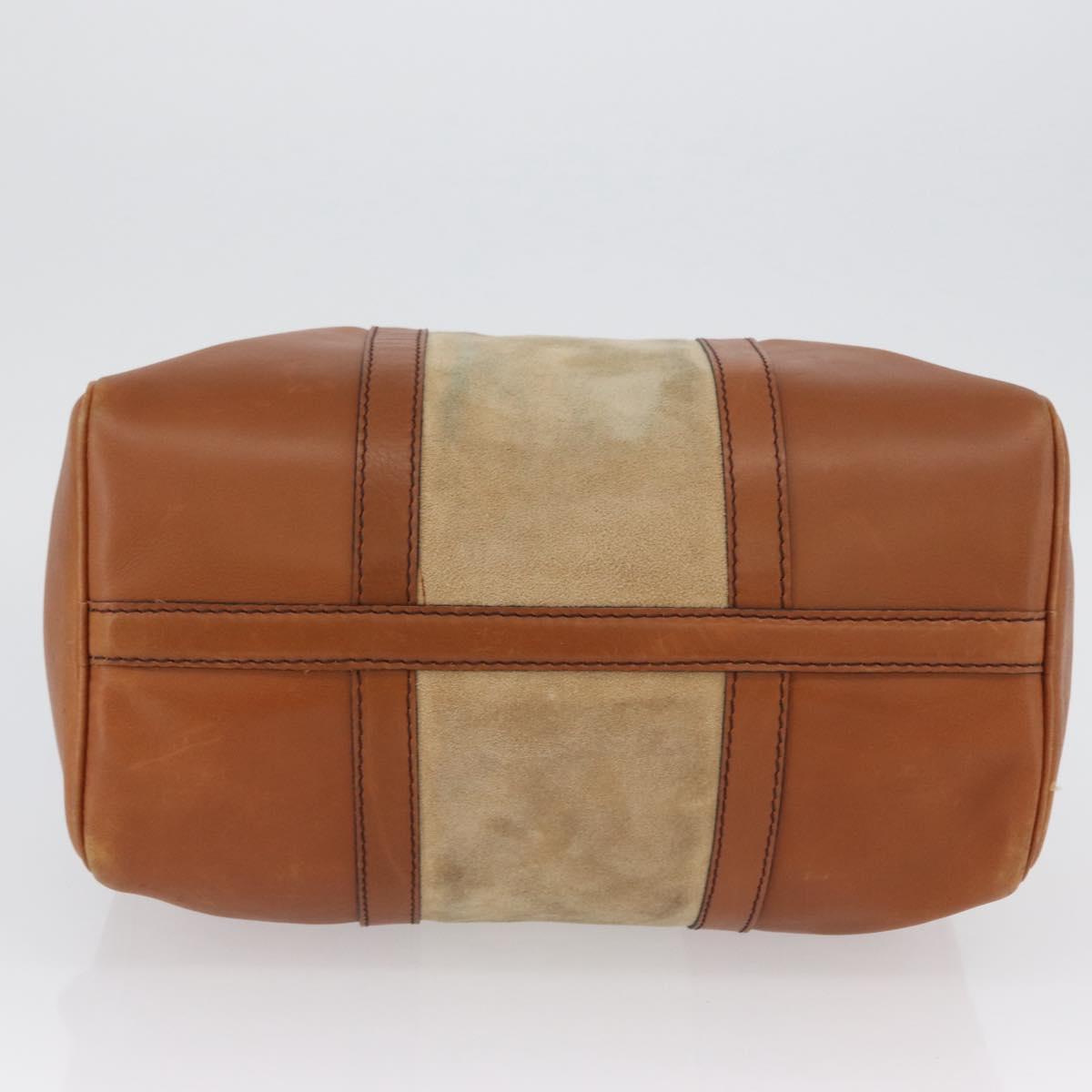 Christian Dior Hand Bag Suede Leather Brown Gold Auth BSZ024