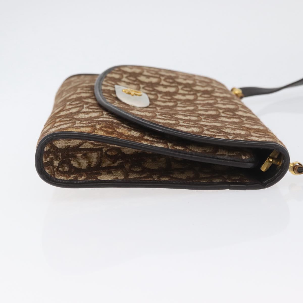 Christian Dior Trotter Canvas Shoulder Bag Brown Gold Auth BSZ029