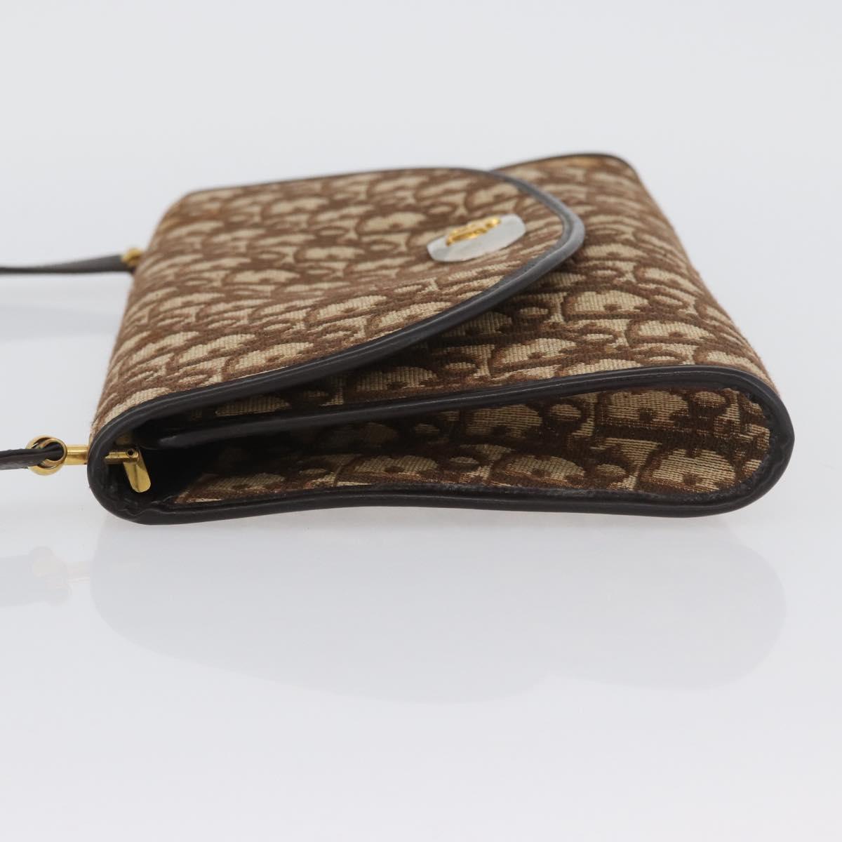 Christian Dior Trotter Canvas Shoulder Bag Brown Gold Auth BSZ029