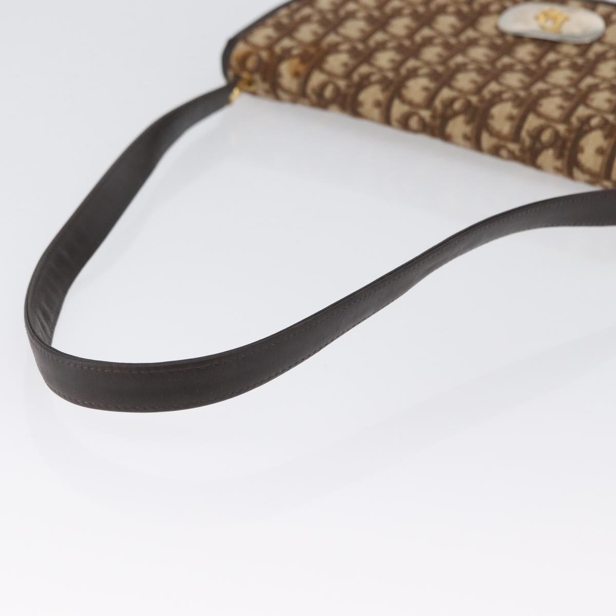 Christian Dior Trotter Canvas Shoulder Bag Brown Gold Auth BSZ029
