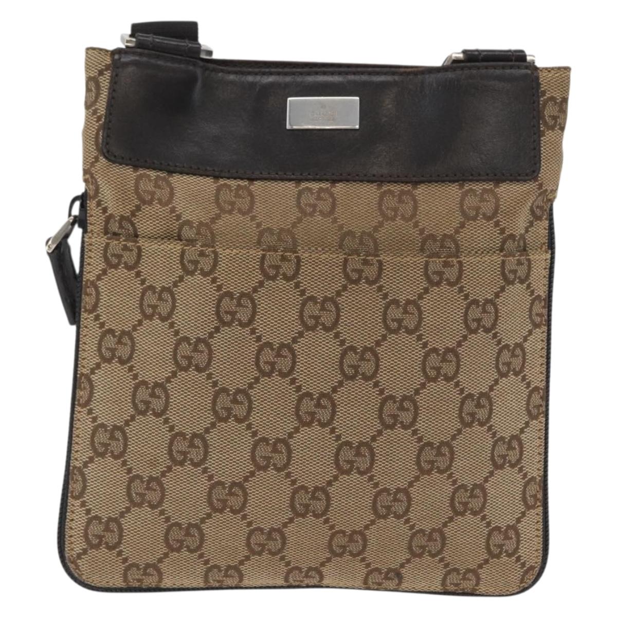 GUCCI GG Canvas Shoulder Bag Beige Silver 019 0349 Auth BSZ031A