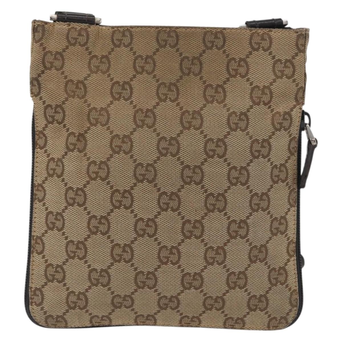 GUCCI GG Canvas Shoulder Bag Beige Silver 019 0349 Auth BSZ031A