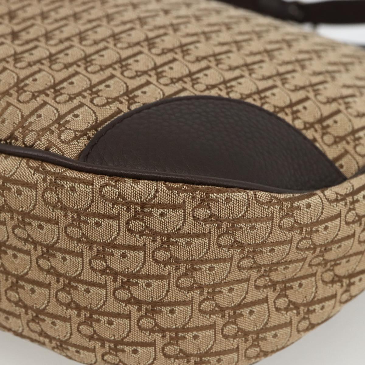 Christian Dior Trotter Canvas Shoulder Bag Beige Silver Auth BSZ033SAV