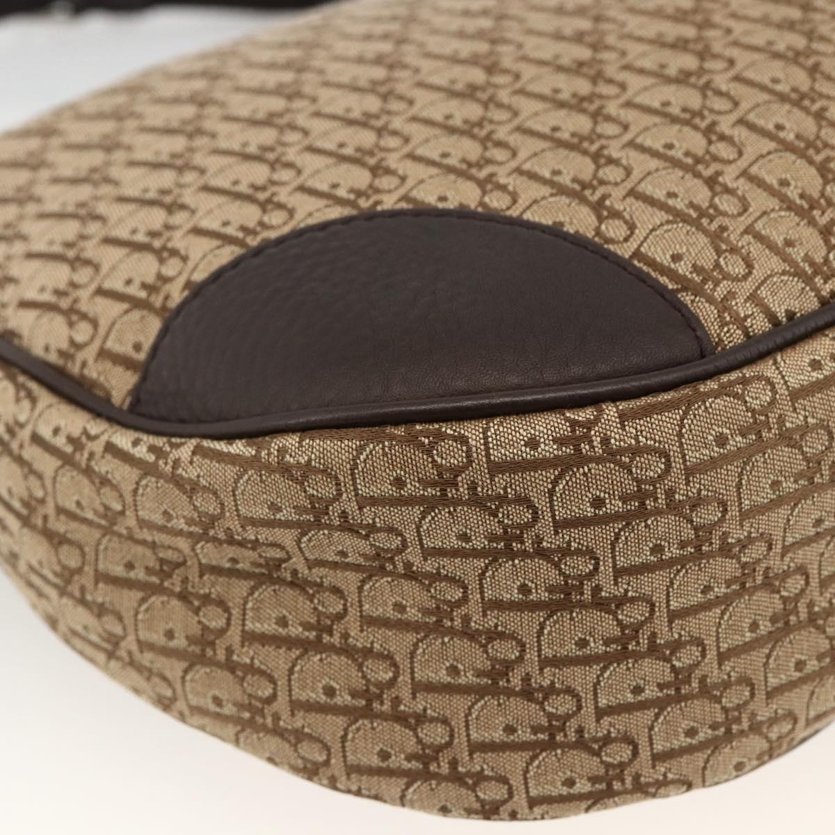 Christian Dior Trotter Canvas Shoulder Bag Beige Silver Auth BSZ033SAV