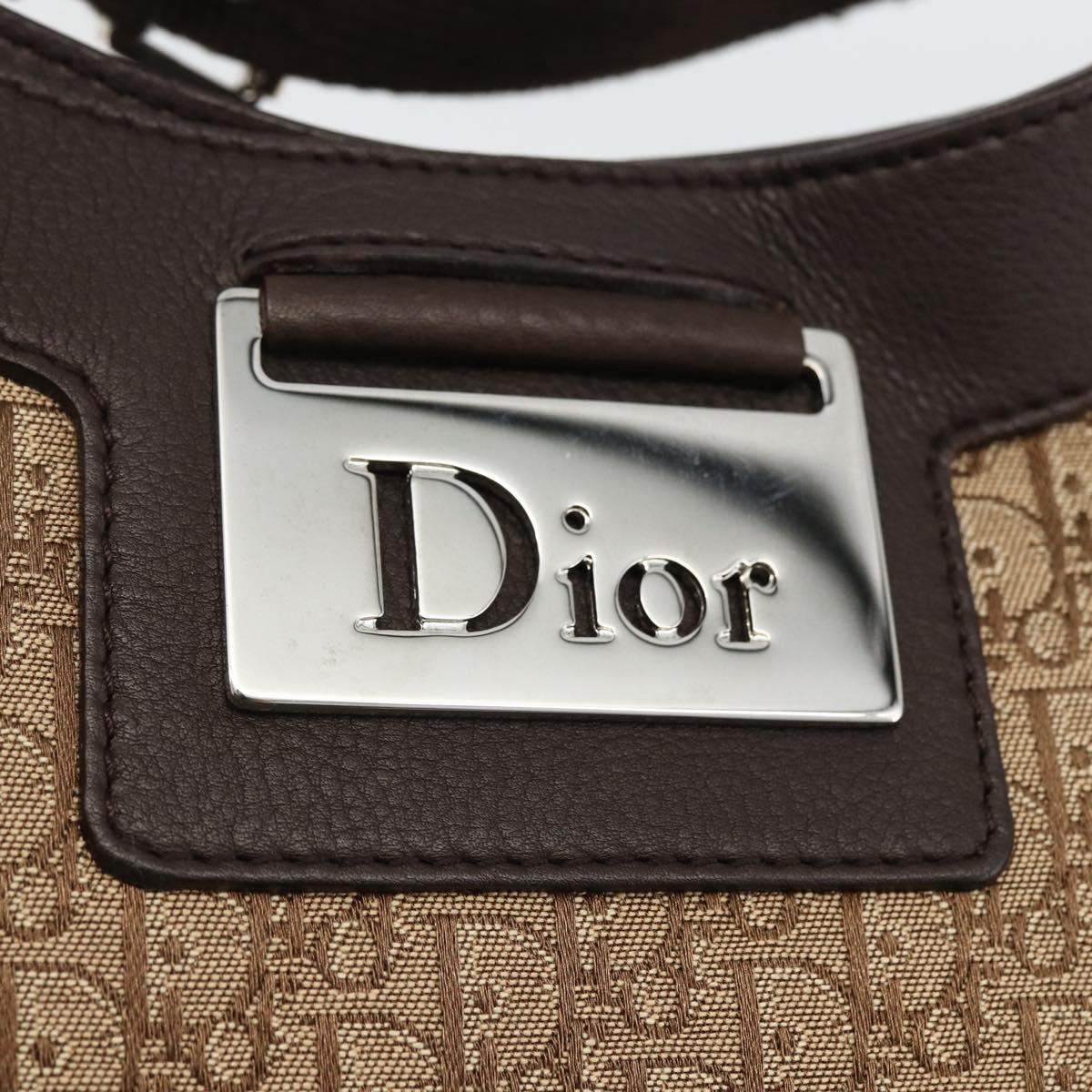 Christian Dior Trotter Canvas Shoulder Bag Beige Silver Auth BSZ033SAV