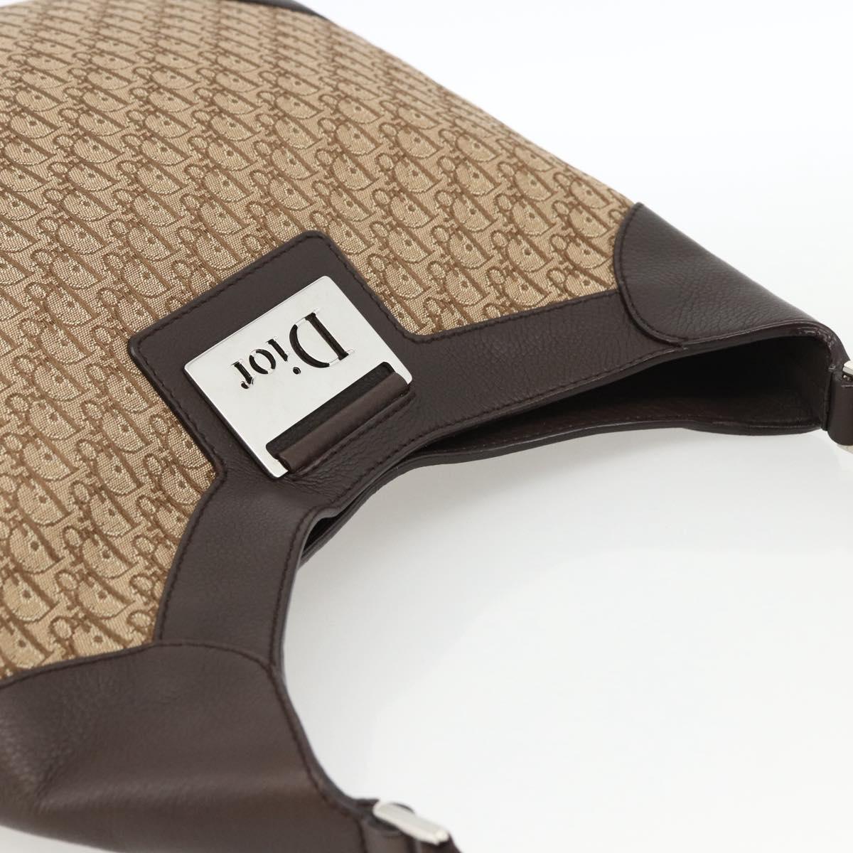 Christian Dior Trotter Canvas Shoulder Bag Beige Silver Auth BSZ033SAV