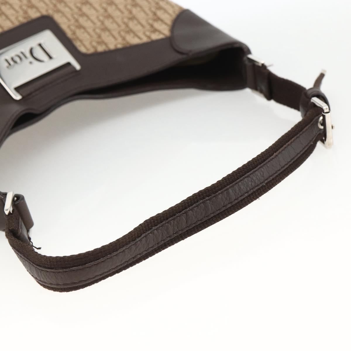 Christian Dior Trotter Canvas Shoulder Bag Beige Silver Auth BSZ033SAV