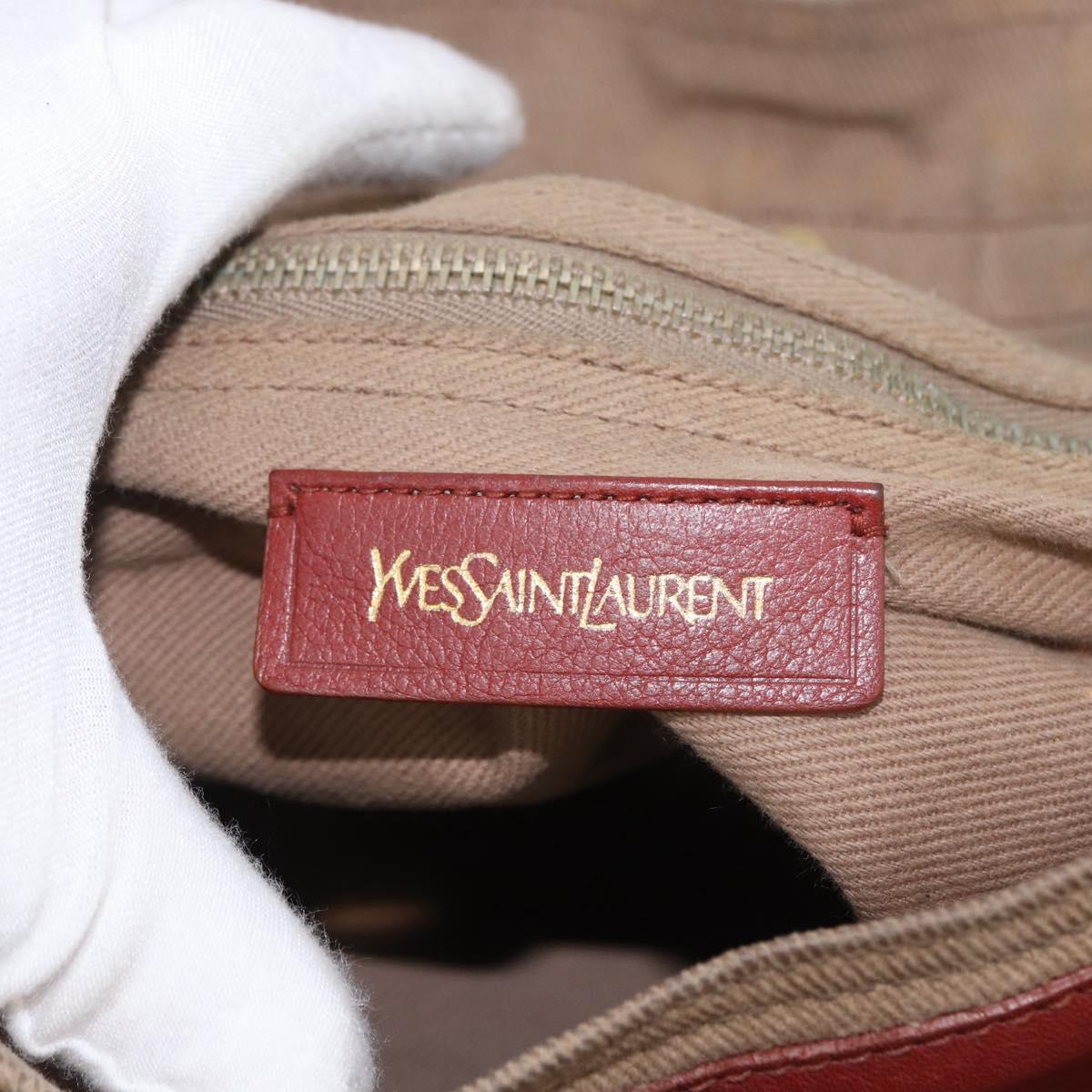 SAINT LAURENT Muse Toe Hand Bag Leather Red Gold Auth BSZ046